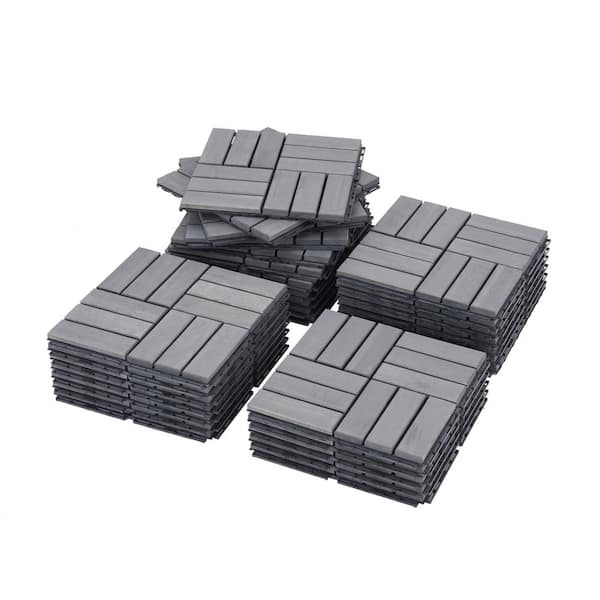 12 in. x 12 in. Wood Interlocking Flooring Tiles Indoor Outdoor Patio Garden Poolside Balcony Backyard, 30-Pack, Gray