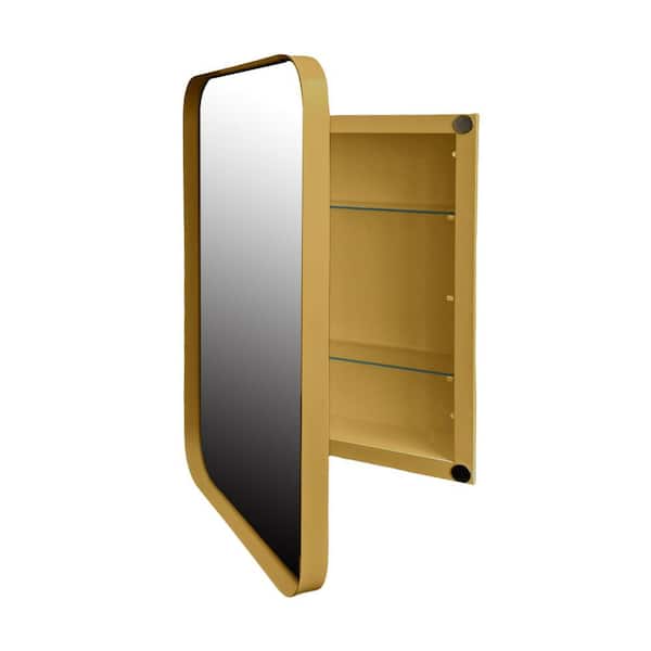 Gold 16 in. W x 24 in. H Rectangular Metal Medicine Cabinet with Mirror, Framed & Recessed