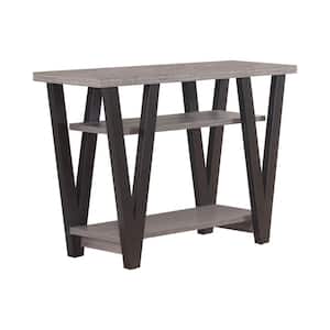42 in. Antique Grey and Black Rectangle Wood Sofa Table with 2-Shelves