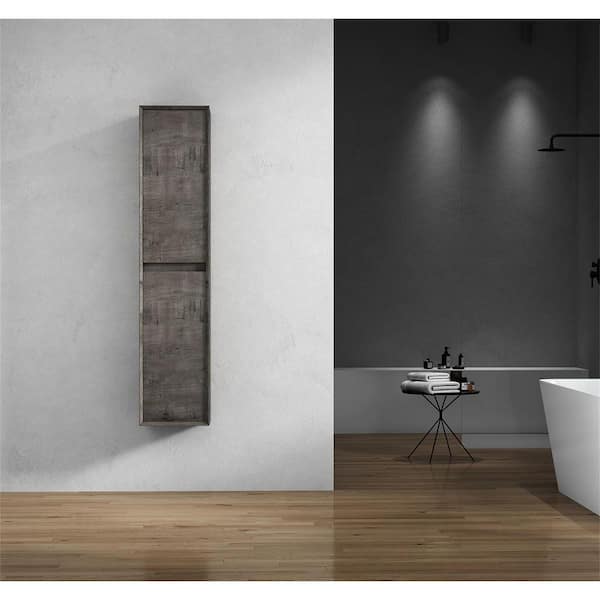 BV Better Vanity Alysa Tall 13.8 in. W x 11.8 in. D x 63 in. H Brown Wall Floating Slim Linen Cabinet in Smoke Oak
