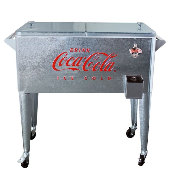 80 qt. Galvanized Rolling Coca-Cola Chest Cooler Silver