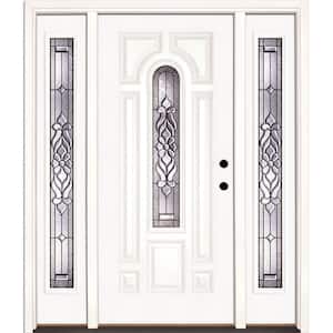 59.5 in.x81.625in.Lakewood Patina Center Arch Lt Unfinished Smooth Left-Hand Fiberglass Prehung Front Door w/Sidelites