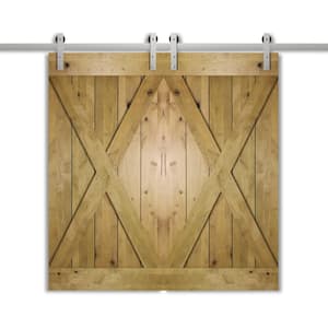 40 in. x 83 in. BOLZANO Wood Double Barn Door with Sliding Barn Door Hardware Kit