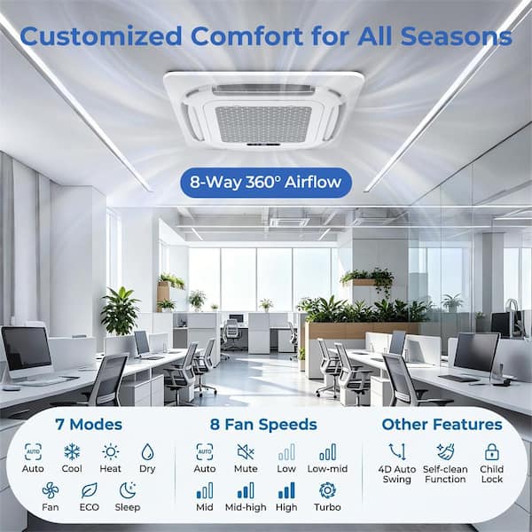 X-Pro 18000 BTU 2-Zone 9K + 12K 1200 sq. ft. 1.75 Ton Ceiling Cassette Mini Split AC, 24 SEER2, WiFi Enabled