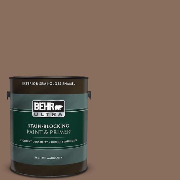BEHR ULTRA 1 gal. #N190-6 Nut Brown Semi-Gloss Enamel Exterior Paint & Primer