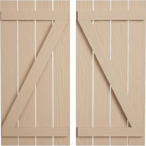 Ekena Millwork 23.5 in. x 32 in. Timberthane Polyurethane 4-Board Spaced Board-n-Batten Sandblasted Faux Wood Shutters w/Z-Board Pair