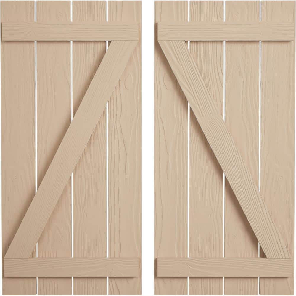 23.5 in. x 50 in. Timberthane Polyurethane 4-Board Spaced Board-n-Batten Sandblasted Faux Wood Shutters w/Z-Board Pair price history on PriceWatchPro