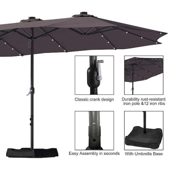 15 ft. Steel Patio Double-Side Market Umbrella with Base and