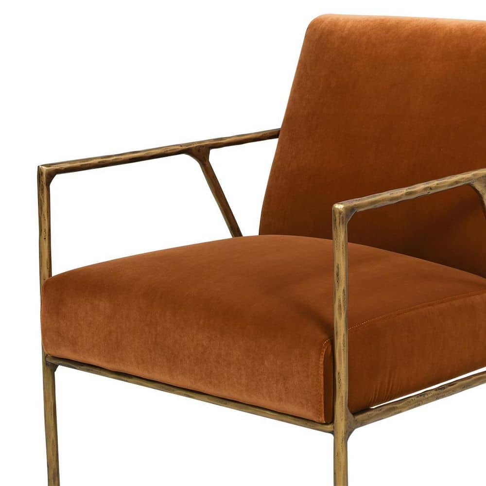 Aerin Hammered Brass and Burnt Orange Velvet Accent Chair