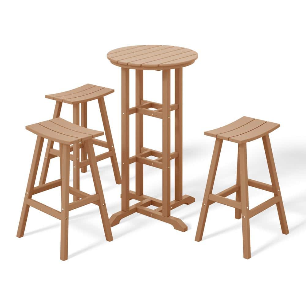 Laguna 4-Piece HDPE Weather Resistant Outdoor Patio Bar Height Bistro Set with Saddle Seat Barstools, Teak price history on PriceWatchPro
