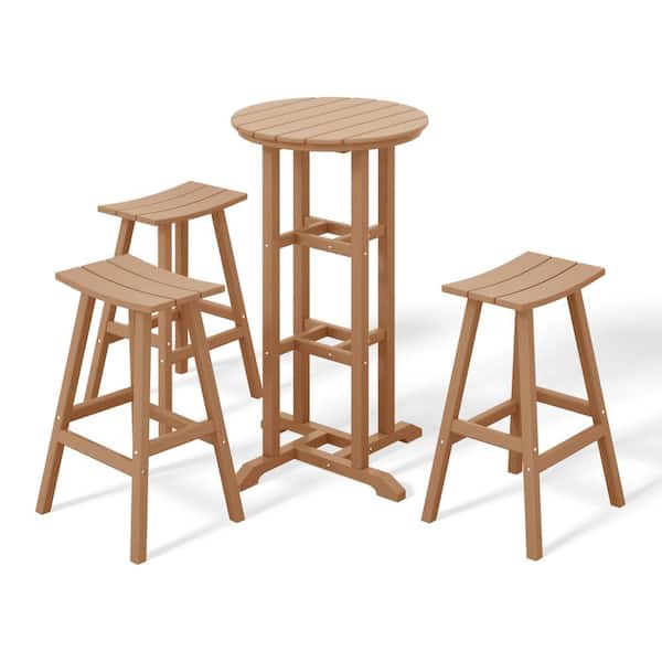 WESTIN OUTDOOR Laguna 4-Piece HDPE Weather Resistant Outdoor Patio Bar Height Bistro Set with Saddle Seat Barstools, Teak