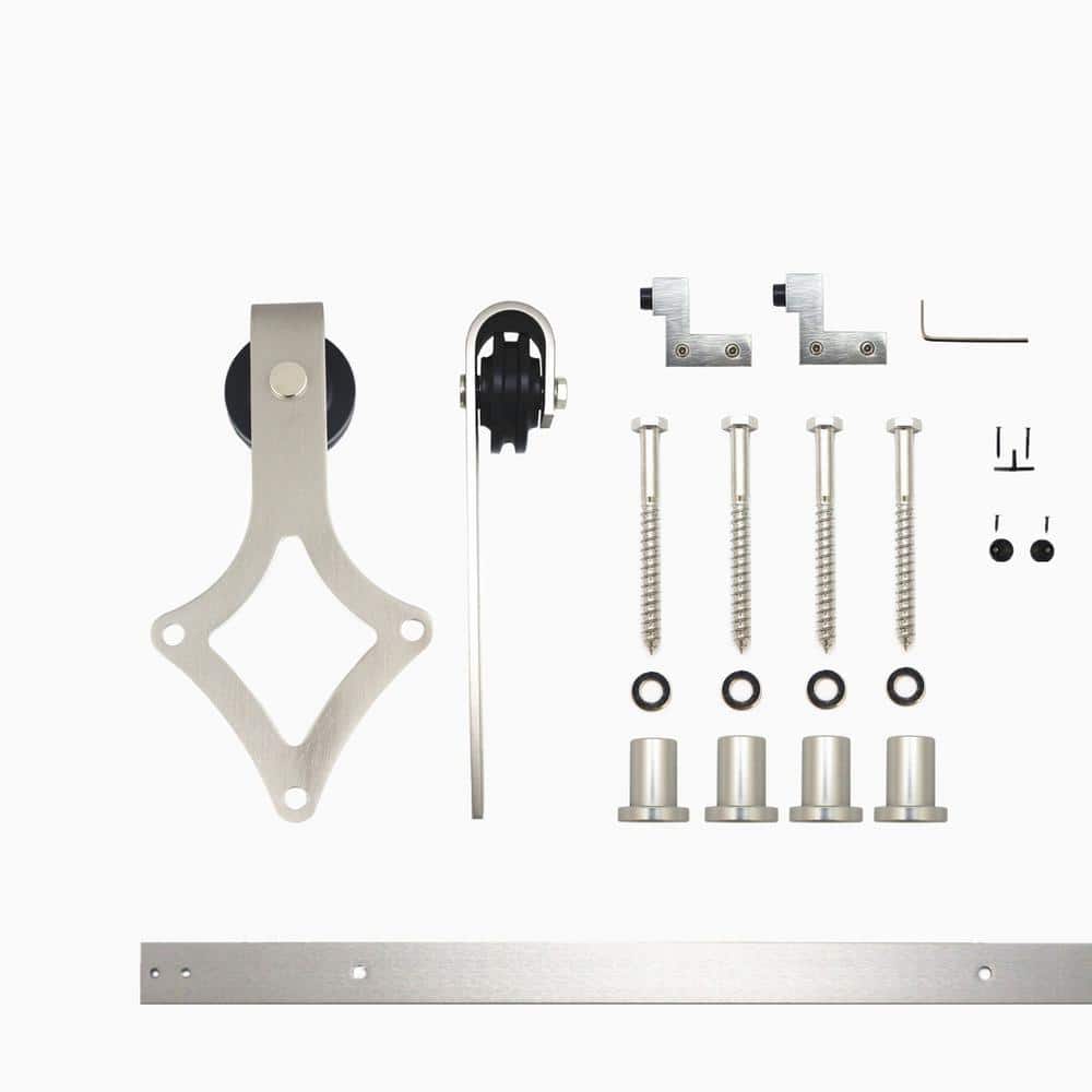 5.5 ft./66 in. Brushed Nickel Non-Bypass Sliding Barn Door Hardware Kit Diamond Design Roller for Single Door price history on PriceWatchPro