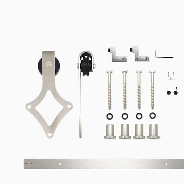HOMACER 5.5 ft./66 in. Brushed Nickel Non-Bypass Sliding Barn Door Hardware Kit Diamond Design Roller for Single Door