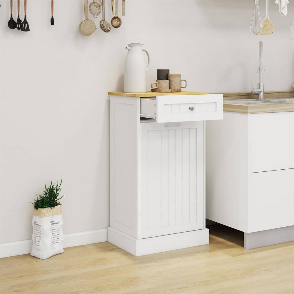 White 35.62 in. H Storage Cabinet Laundry Sorter with 1 Drawer,One-Compartment Tilt-Out Cabinet Kitchen Trash Cabinet