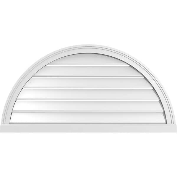 Ekena Millwork 42 in. x 21 in. Half Round Surface Mount PVC Gable Vent: Functional with Brickmould Sill Frame