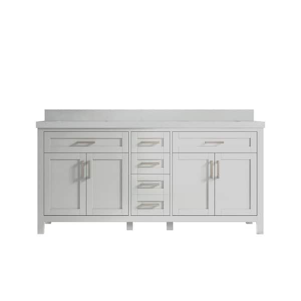 Willow Collections Cambridge 72 in. W x 22 in. D x 36 in. H Double Sink Bath Vanity in Gray with 2 in. Carrara Quartz Top