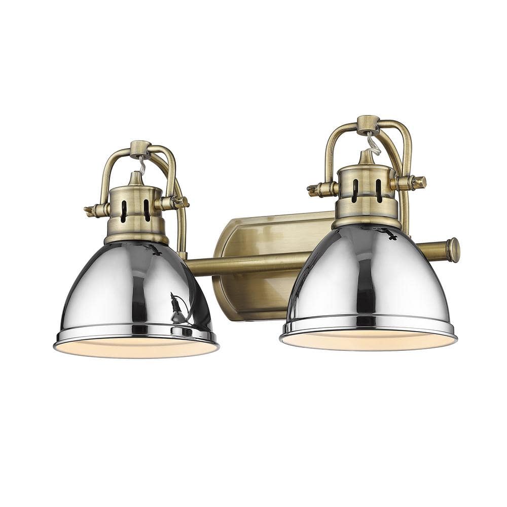 Golden Lighting Duncan 85 In 2 Light Aged Brass Vanity Light With Chrome Shades 3602 Ba2 Ab Ch