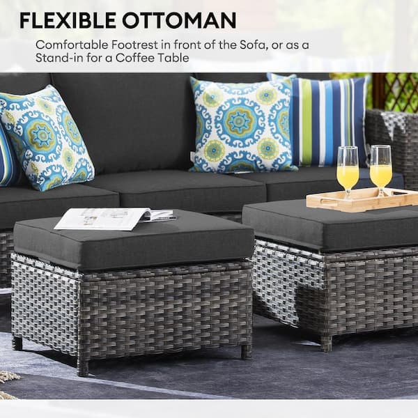 Ovios New Vultros Rattan Outdoor Sofa with Blue Cushion(S) and Rattan Frame  in the Patio Sectionals & Sofas department at