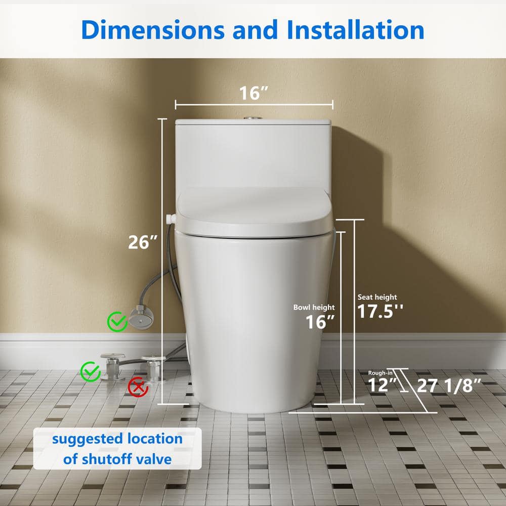 White Ceramic Elongated Dual Flush Bidet Toilet Combo