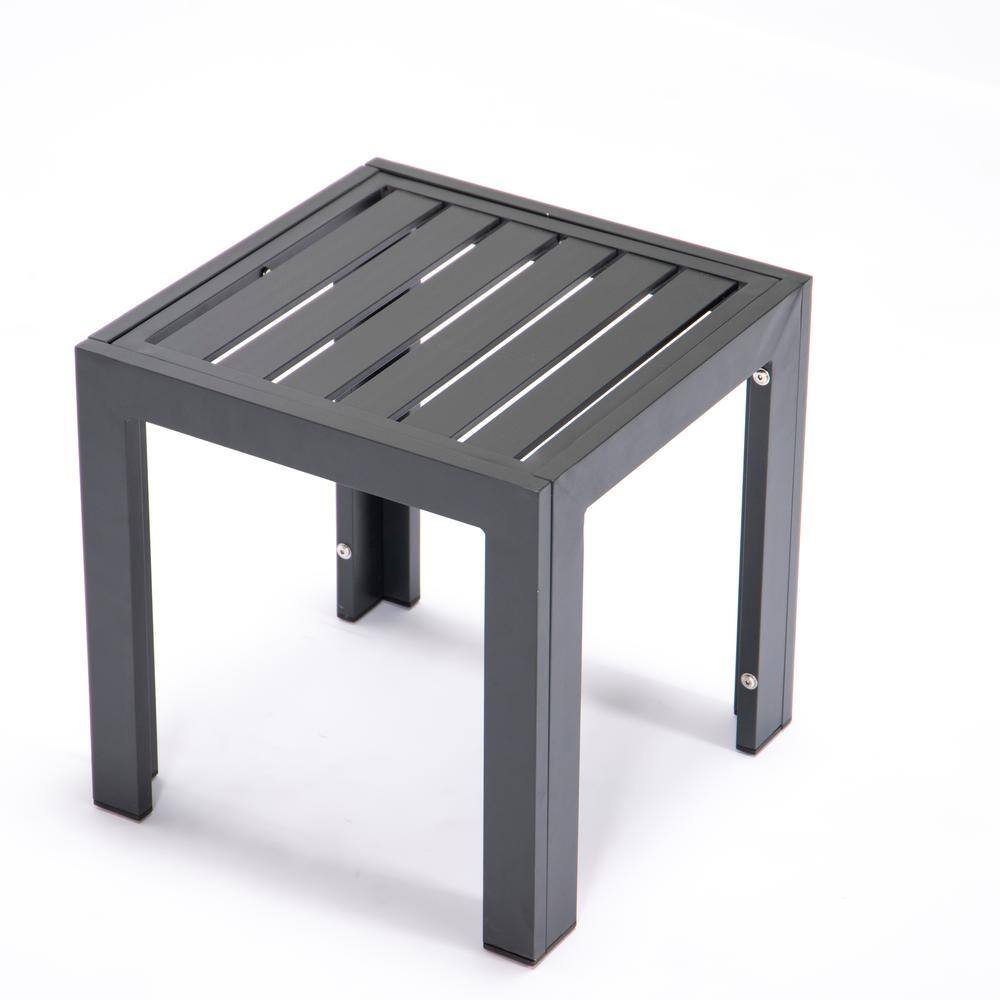 Chelsea Black Aluminum Outdoor Chaise Lounge Chair with Side Table
