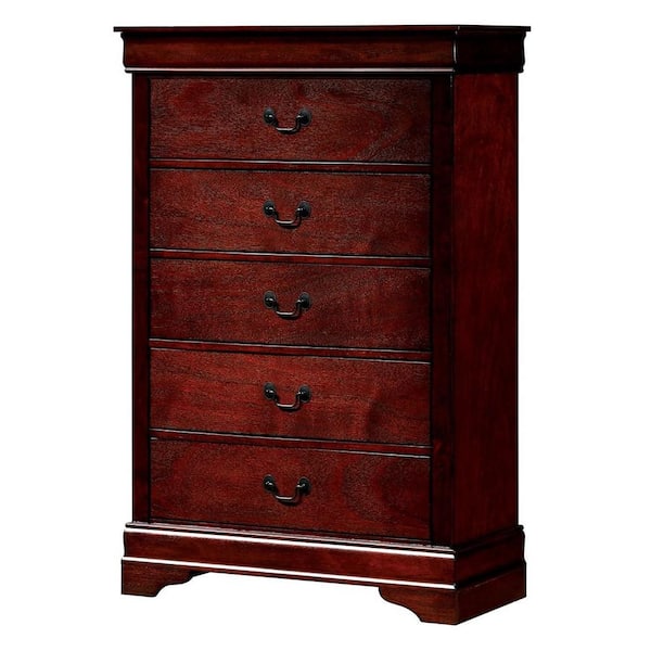 Louis Philippe III 5-Drawers Cherry Chest of Drawer 52 in. H x 37 in. W x 18 in. D
