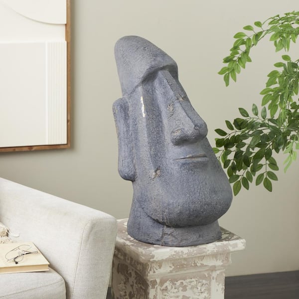 Litton Lane 25 x 13 x 19 in. Large Black Magnesium Oxide People Distressed Textured Easter Island Head Planter