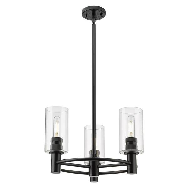 Crown Point 100-Watt 3-Light Matte Black Shaded Mini Pendant Light with Clear Glass Shade
