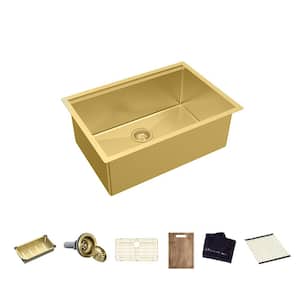 30 in. Undermount Single Bowl 18-Gauge Gold Stainless Steel Workstation Kitchen Sink with Accessories