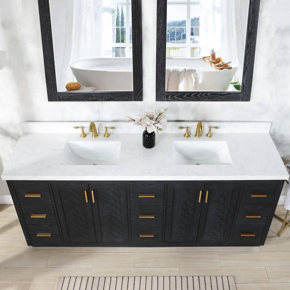 Gazsi 84" Black Oak Vanity with Composite Stone Top