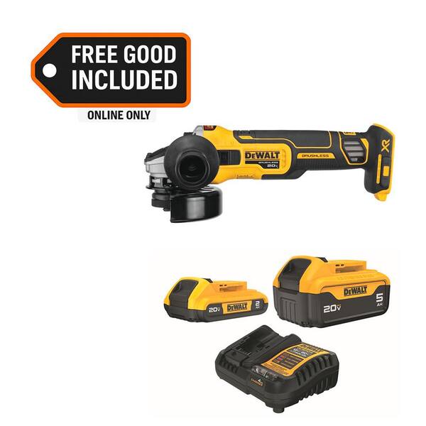 20V MAX XR Lithium-Ion Cordless Brushless 4.5 in. Slide Switch Small Angle Grinder with 5 Ah & 2 Ah Batteries & Charger