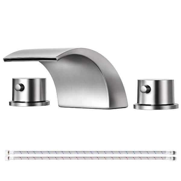 Double Handles 8 in. Widespread Bathroom Faucet 3-Hole Sink Faucet n Brushed Nickel