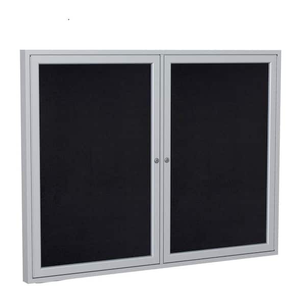 4 x 5 ft. Recycled Rubber Enclosed Bulletin Board, 2 Door, Satin Aluminum Frame, Black