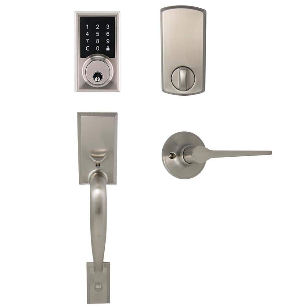Alexander Satin Nickel Door Handleset with Square Electronic Single Cylinde