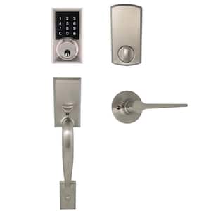 Alexander Satin Nickel Door Handleset with Square Electronic Single Cylinder Touchpad Deadbolt & Freedom Interior Lever