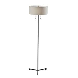 60 in. Black and White Traditional Shaped Standard Floor Lamp With White Drum Shade