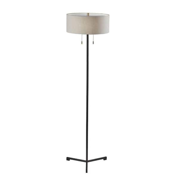 HomeRoots 60 in. Black and White Traditional Shaped Standard Floor Lamp With White Drum Shade