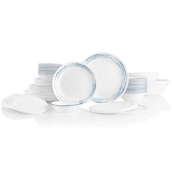 Corelle Vitrelle 18-Piece Service for 6 Dinnerware Set, Triple Layer Glass  and Chip Resistant, Lightweight Round Plates and Bowls Set, Ocean Blue