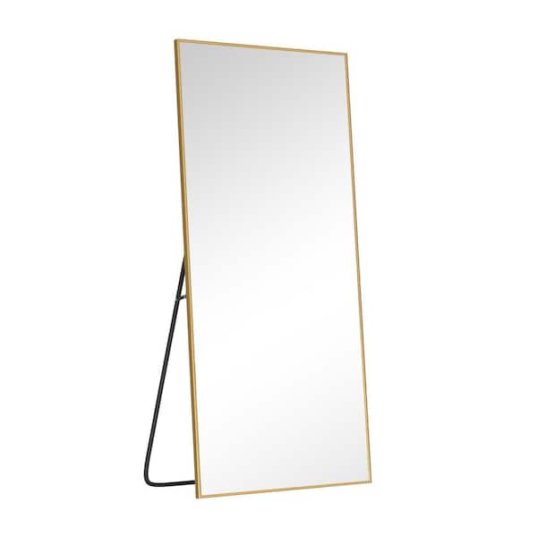 Unbranded Gold 35 in W x 79 in. H Aluminum Alloy Fine-Edged Right-Angle Rectangular mirror Full-Length mirror for Living Room