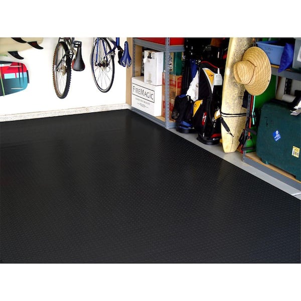 Textured Slip Resistant Diamond Plate 7.5 ft. x 20 ft. Black Vinyl Garage Flooring Roll Car Mat, 23 sizes available