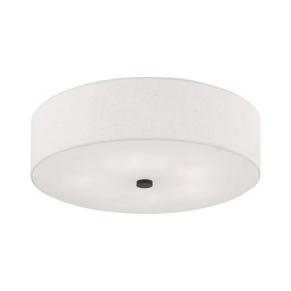 English Bronze 5-Light Semi-Flush Mount with Fabric Drum Shade