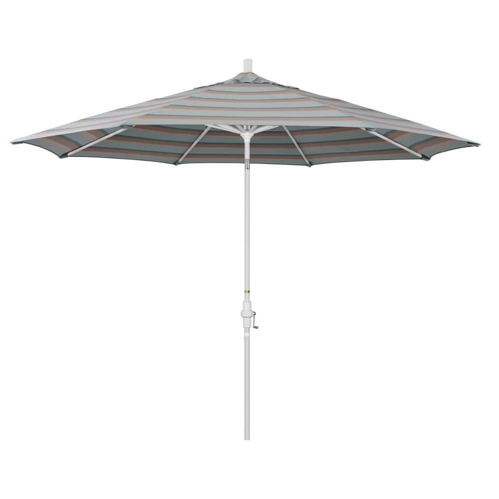11 ft. Matted White Aluminum Market Patio Umbrella with Aluminum Ribs Collar Tilt Crank Lift in Gateway Mist Sunbrella price history on PriceWatchPro