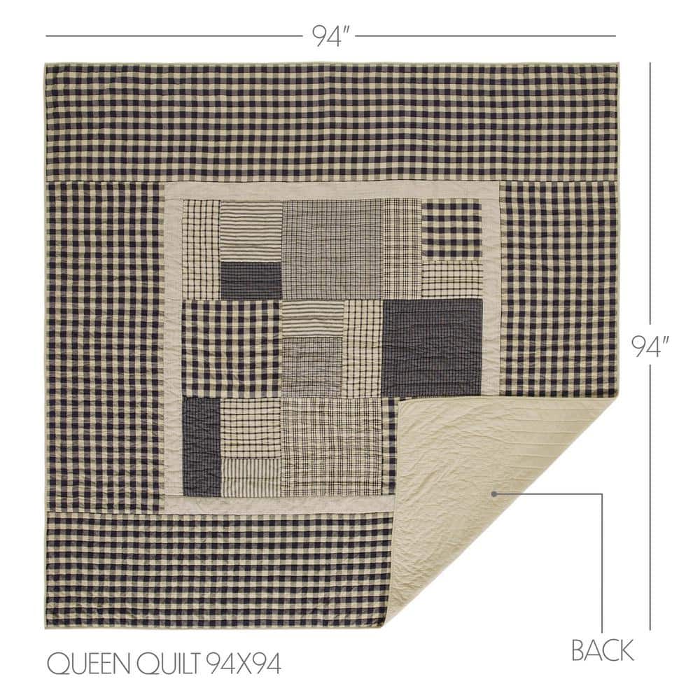 Navy and Beige Cotton Reversible Queen Quilt