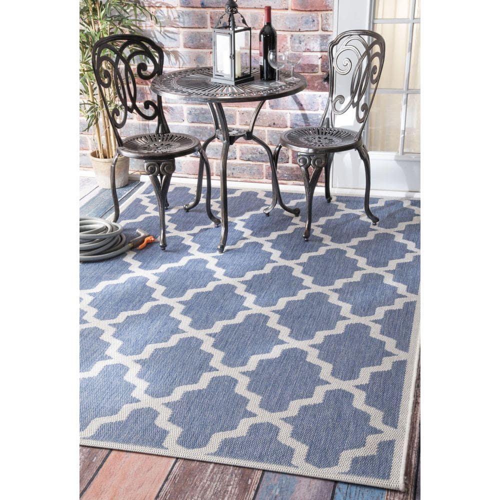 Gina Blue Trellis Rectangular Indoor/Outdoor Rug