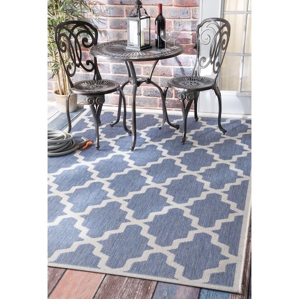 Gina Moroccan Trellis Blue 5 ft. x 8 ft. Indoor/Outdoor Patio Area Rug