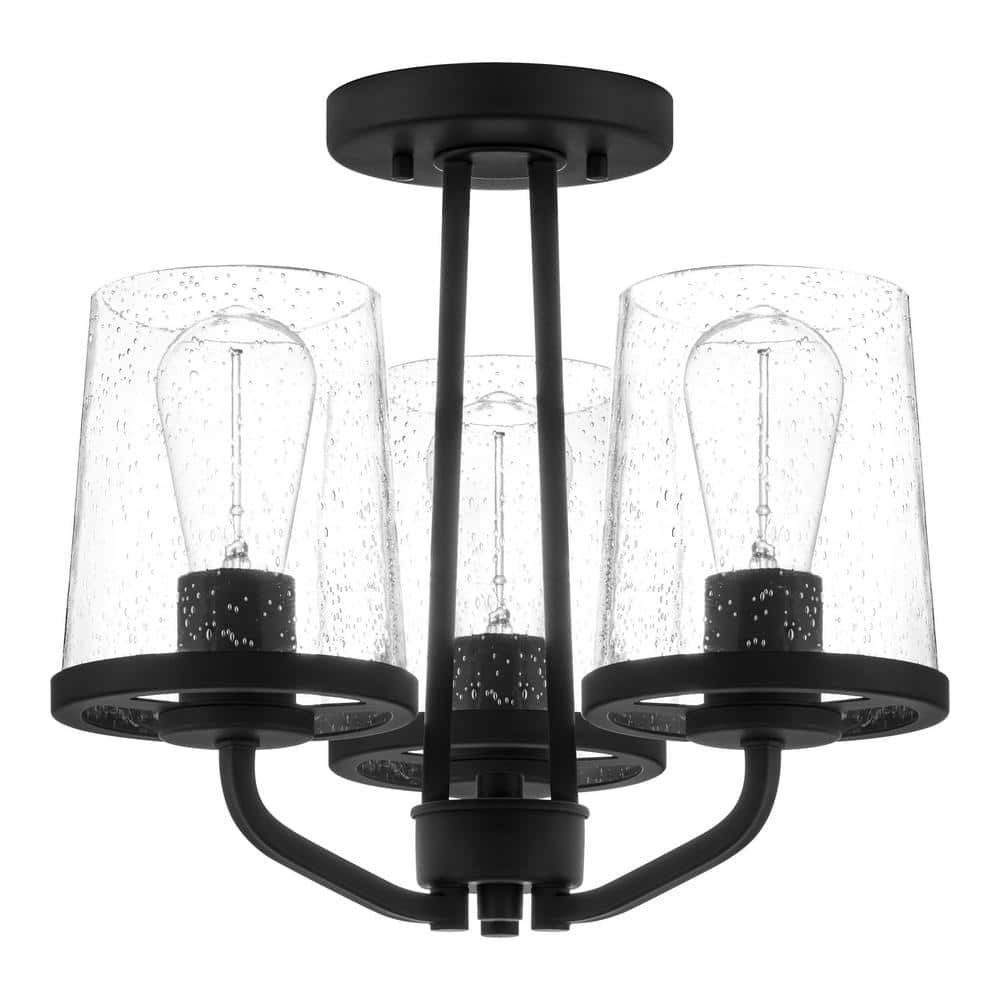 Hampton Bay Grantsville 14 in. 3Light Matte Black SemiFlush Mount