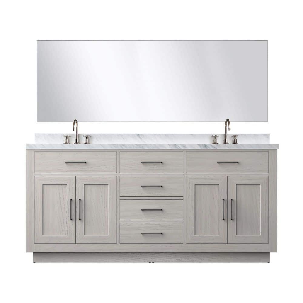 Condor 72 in. W x 22 in. D White Oak Double Bath Vanity with Carrara Marble Top, 70 in. Mirror and Faucet Set price history on PriceWatchPro
