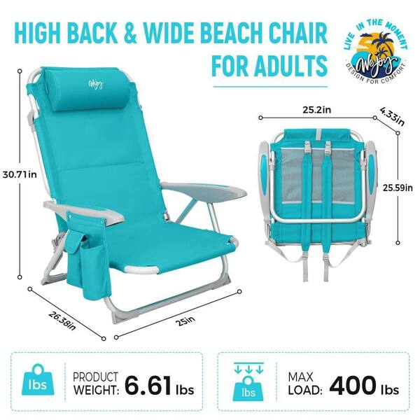 Primehome Reclining Beach Chair with Padded Headrest and 4
