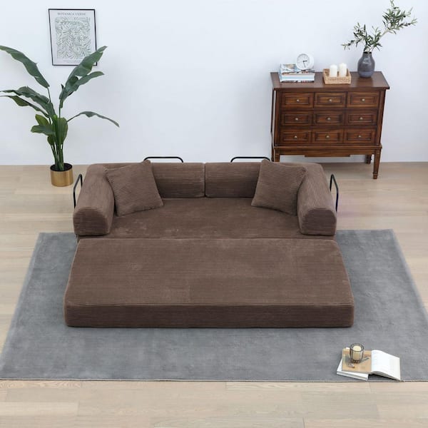 Brown Chenille Round Arm Chaise Lounge, Corduroy King Sofa Bed, Folding Couch or Sofa