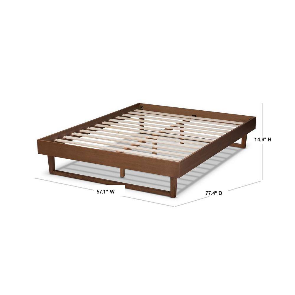 Liliya Walnut Brown Full Size Wood Platform Bed Frame with Slats