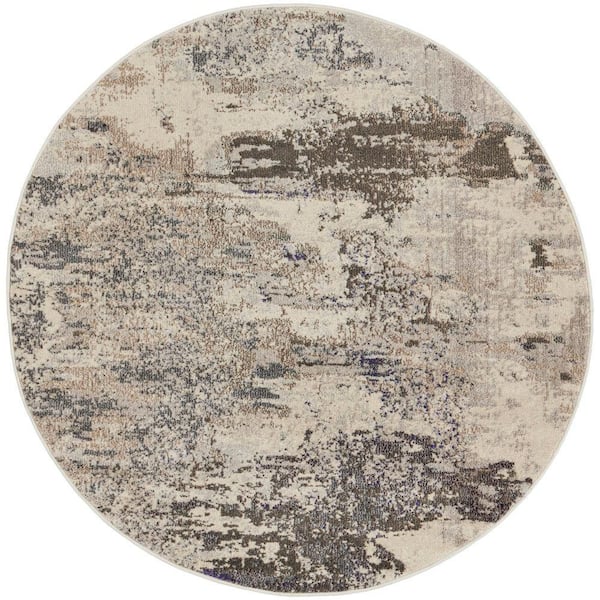 Nourison Celestial Ivory/Grey 8 ft. x 8 ft. Abstract Modern Round Area Rug